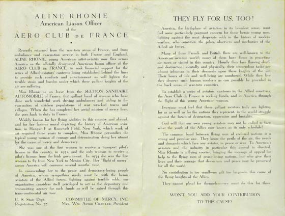 Aero-Club de France Solicitation of Support, May, 1938 (Source: Roberts)